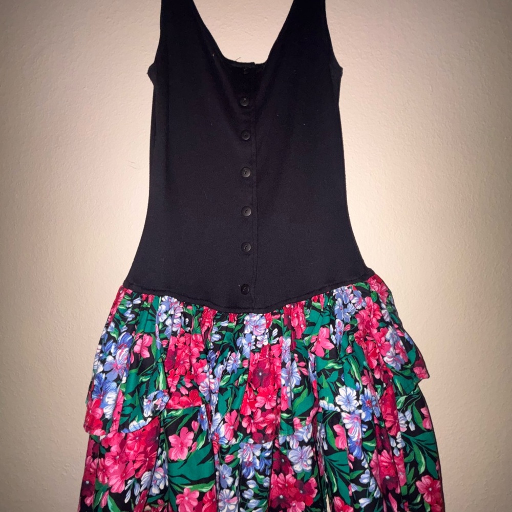 Floral Ruffle Dress with Black Bodice